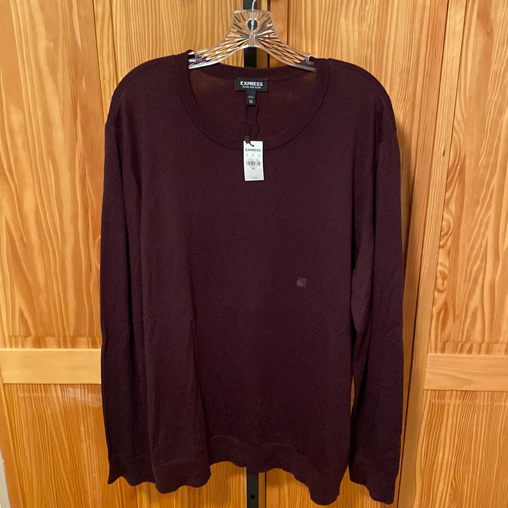 MENS EXPRESS WINE CREW NECK MERINO WOOL SWEATER